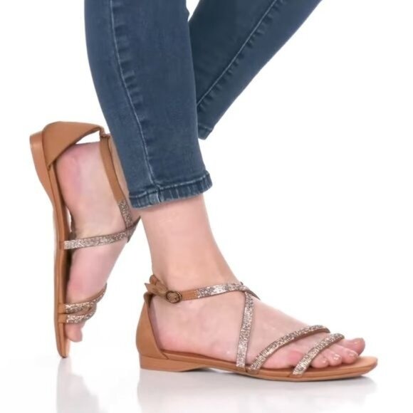Naturalizer Sicily Strappy Flat Sandal in English Tea Brown Fabric Size 7.5 - Picture 1 of 13